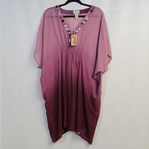 Natural Impressions Two-Tone Embellished Maroon Pink Sheer Cover-Up NWT